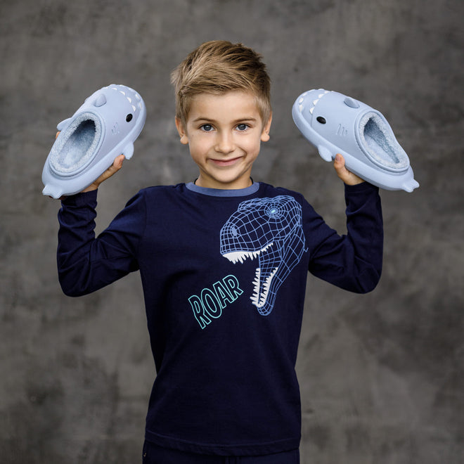 Cloud Sharks - Kids Warm Fur-Lined Slides